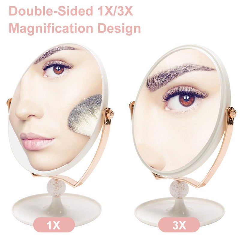 YEAKE Magnifying Makeup Vanity Mirror,ABS Plastic Double Sided 3X Magnification 360Â°Swivel Beauty Make Up Mirror Cosmetic Table Desk Mirror 8" Oval - Image 2
